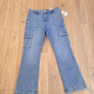 MICHAEL Michael Kors Selma Medium Stone Wash Blue Boot-Cut Cargo Jeans